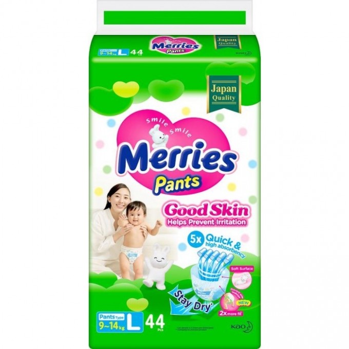 Подгузники-трусики для детей MERRIES GOOD SKIN размер L (9-14 кг) 44 шт 127277/994925