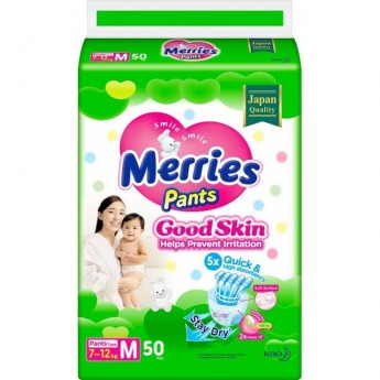 Подгузники-трусики для детей MERRIES GOOD SKIN размер M (7-12 кг) 50 шт