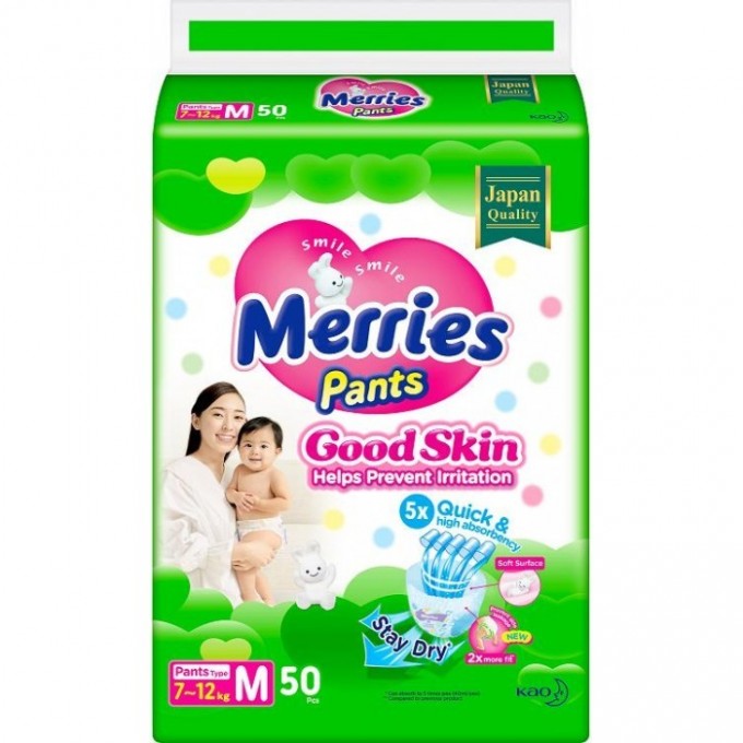 Подгузники-трусики для детей MERRIES GOOD SKIN размер M (7-12 кг) 50 шт 994923