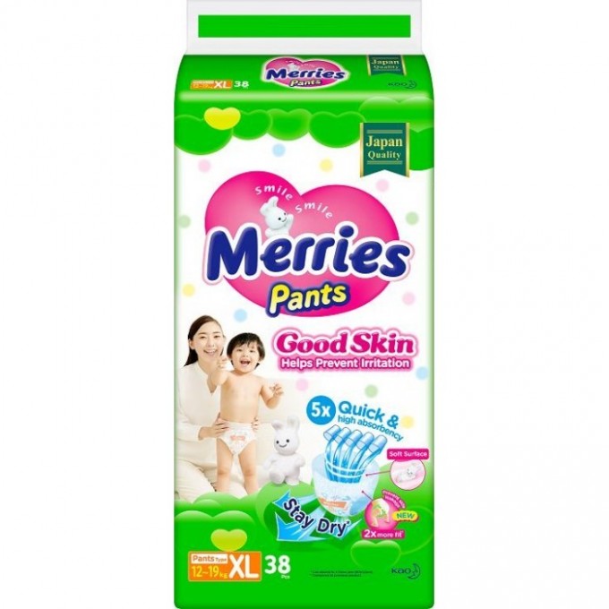 Подгузники-трусики для детей MERRIES GOOD SKIN размер XL (12-19 кг) 38 шт 994927